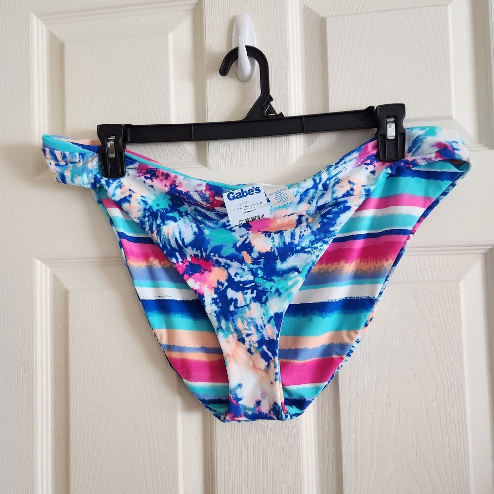 Decree Women's Bikini Bottom XXL Pink Blue Stripe Tie Dye